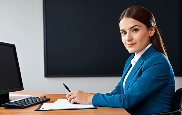 A professional businesswoman in a modest business suit, sitting at a desk in a modern office, fully clothed, appropriate attire, safe for work, perfect anatomy, natural proportions, professional photography, high quality.
