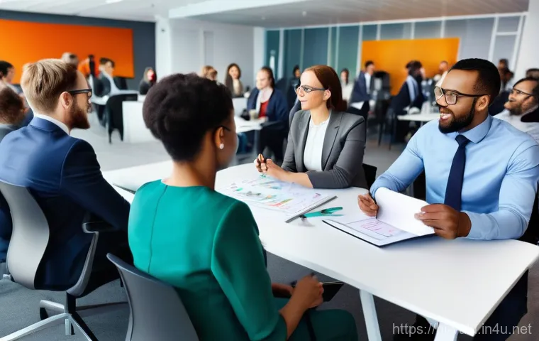 감정평가사 협회와 네트워킹 - **Prompt:** A diverse group of real estate professionals, including seasoned evaluators and young de...