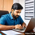 Home 20 감정평가사의 자격증 갱신 요건 - A professional Indian emotional assessor sitting at a modern desk, diligently filling out an online ...
