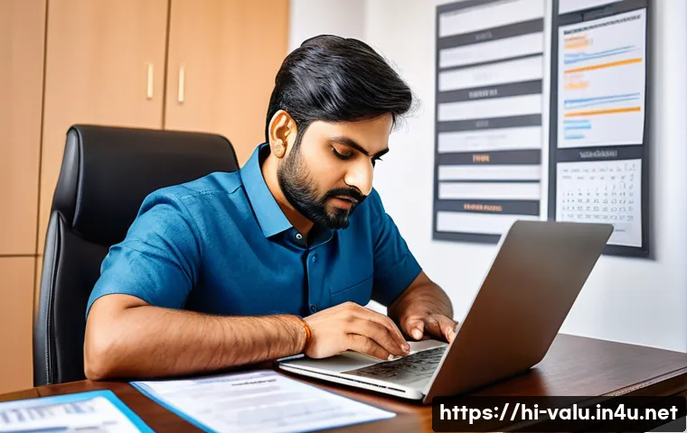 감정평가사의 자격증 갱신 요건 - A professional Indian emotional assessor sitting at a modern desk, diligently filling out an online ...