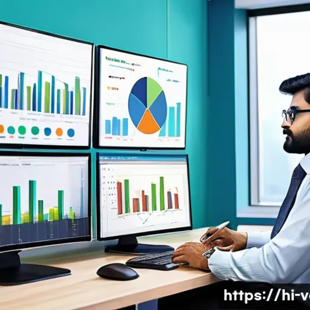 감정평가사의 실무에서 자주 발생하는 문제 - A professional Indian data analyst working in a modern office setting, surrounded by multiple screen...