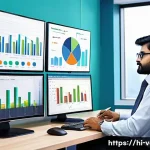 Home 18 감정평가사의 실무에서 자주 발생하는 문제 - A professional Indian data analyst working in a modern office setting, surrounded by multiple screen...