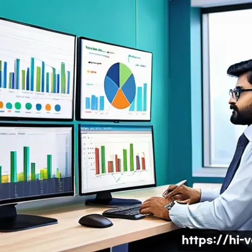 Home 30 감정평가사의 실무에서 자주 발생하는 문제 - A professional Indian data analyst working in a modern office setting, surrounded by multiple screen...
