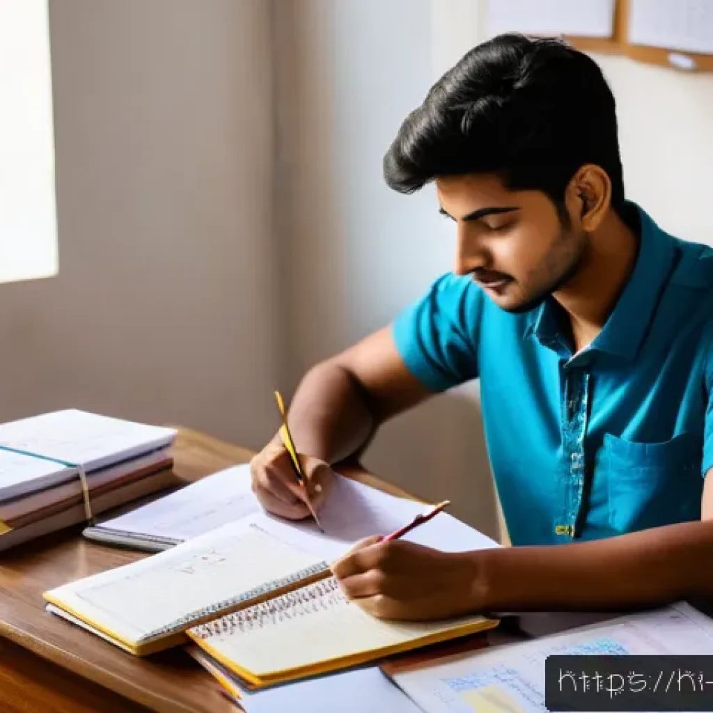 감정평가사 주요 과목별 학습법 - A focused Indian student studying at a neatly organized desk in a bright room, with Hindi books and ...