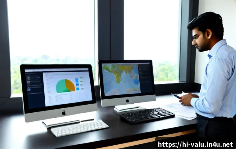 감정평가사의 업무 효율성 개선 사례 - Photorealistic Indian property valuation professional working efficiently at a clean modern desk, du...
